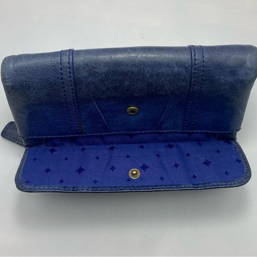 Fossil Blue Leather Wallet Long Live Vintage Clutch Organizer ID Card Holder - Picture 8 of 10